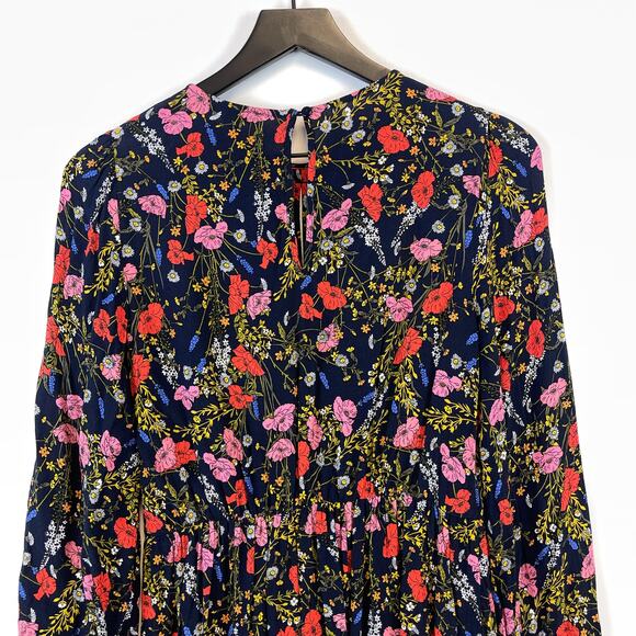 Banana Republic Size 0 Floral Mini LS Fit & Flare Empire Waist Dress Pink Red - Picture 10 of 13